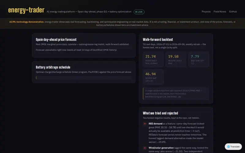 Energy Trading Platform desktop preview