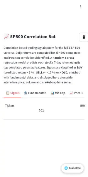 SP500 Correlation Bot mobile preview